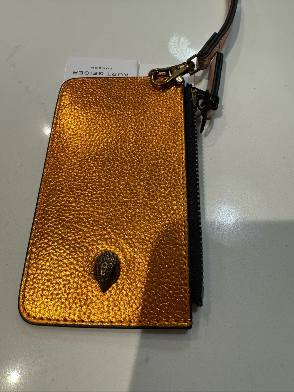 Kurt Geiger -Metallic Orange Leather Wristlet Card Holder